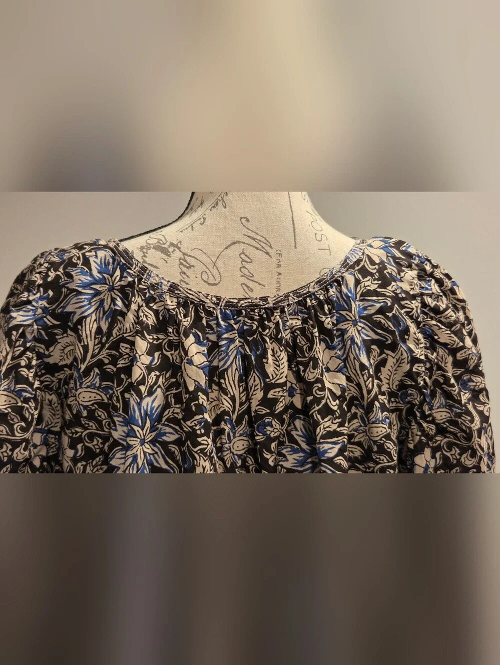Madewell Floral Puff-Sleeve Peasant Top in Brown and Blue,Suze XL - Picture 8 of 16